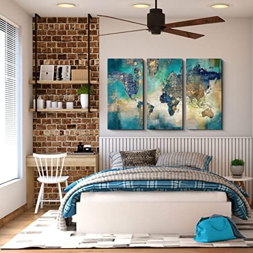 Pogusmavi Canvas Wall Art for Living Room - World Map Wall Decor - Large Wall Art for Bedroom - Office Artwork - Map Wall Art 16"x32" 3 Piece Canvas Wall Art