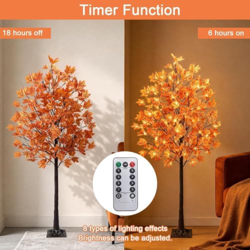 3Pcs Fall Trees Maple Tree with Lights 4Ft/5Ft/6Ft - Remote Control&Timer