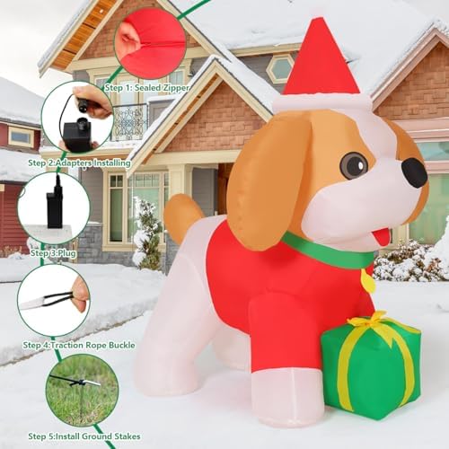COMIN 5FT Christmas Inflatables Cavalier King Charles Puppy Yard LEDs Decor