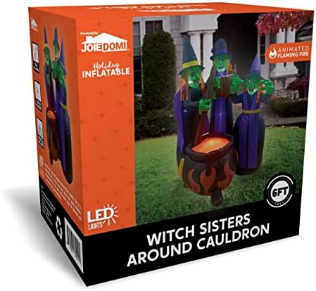 Joiedomi 6 FT Tall Halloween Inflatables Three Witch Around Cauldron with Flame Light Yard Outdoor Decoration Blow Up with Build-in LEDs for Halloween Party Indoor, Outdoor Inflatables Decorations