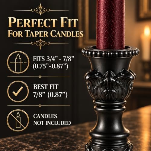 Gothic Victorian Candlesticks Set of 2, Black Metal Taper Candle Holders