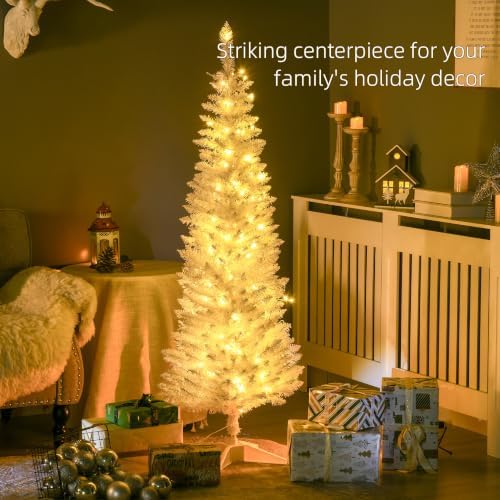 HOMCOM Noble Fir Artificial Pencil Christmas Tree Prelit 5' White