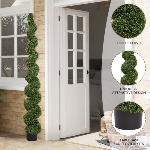 THE BLOOM TIMES 7ft Large Spiral Topiary Trees Artificial Outdoor Set of 2