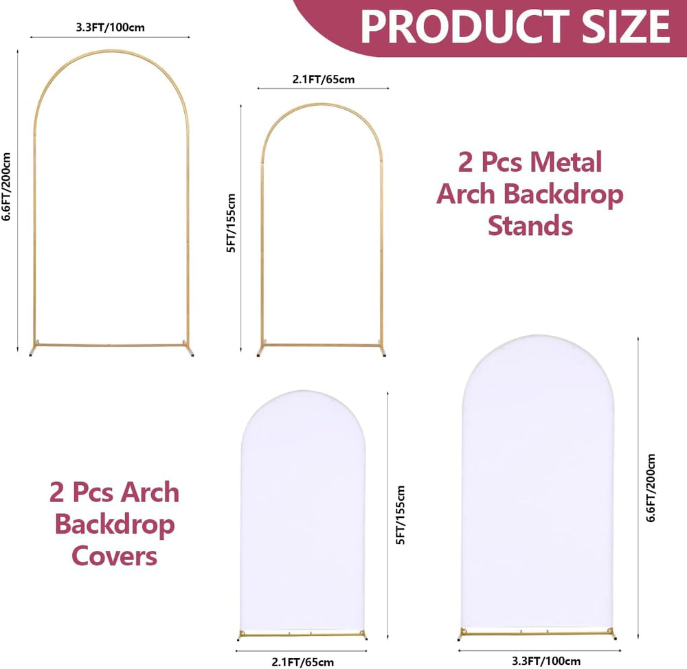 Wedding Arch Backdrop Stand Set of 2 With White Cover (6FT+5FT)