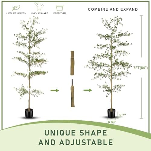 LYERSE Black Olive Tree 7ft with Natural Trunk and Realistic Leaves