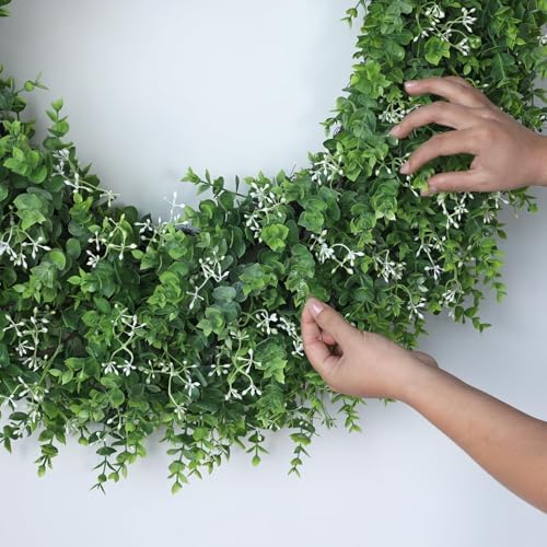 32'' Artificial Eucalyptus Wreath with Seeds for Front Door Decor(Green)