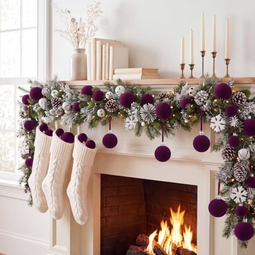 40 Pcs Velvet Christmas Ball Ornaments, Dark Burgundy Purple