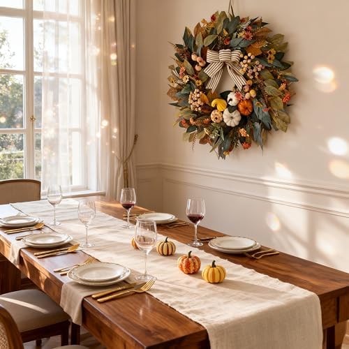 HipTree 24 Inch Fall Wreath for Front Door,Pumpkin Wreath Farmhouse Decor