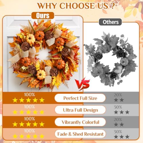 Fall Wreaths for Front Door Outside, Fall Door Wreath, 20 Inch