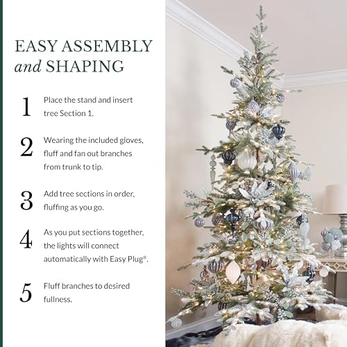 Balsam Hill Frosted Alpine Balsam Fir - Snow-Kissed Artificial Christmas Tree with Pre-Fluffed Memory Wire Branches and LED Clear Fairy Lights, 12'