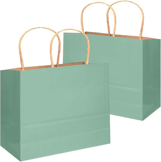 qiqee 100PCS Large Gift Bag with Handles Bulk 13"x4.5"x10" Gift Bags Kraft Light Blue Multiple Uses (32x11x25cm,Wide Large)