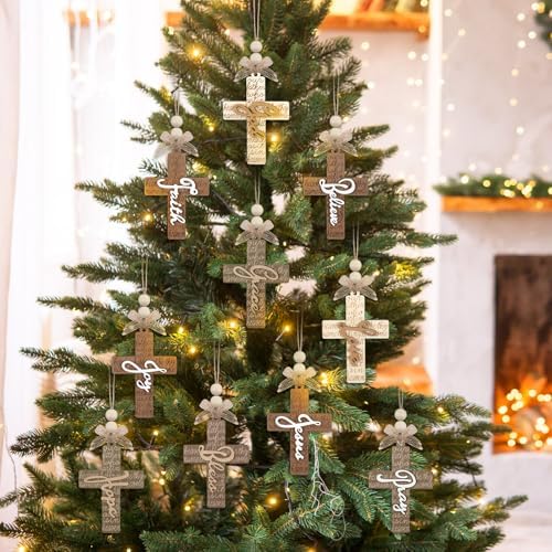 Threehoney 40 Pcs Wooden Cross Ornaments Christmas Tree Religious Decor