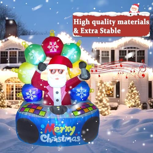 6 FT Christmas Inflatables DJ Santa Outdoor Decorations with Rotating LED