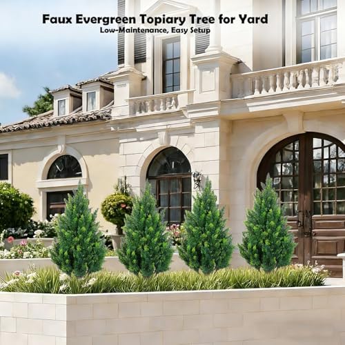 28 Inch Artificial Cedar Tree with Pot, Compact Faux Cypress Evergreen Topiary Plant for Indoor Corner, Living Room, Small Balcony & Entryway, Realistic Potted Fake Tree Accent