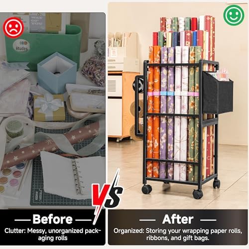 Aquzee Wrapping Paper Storage, Rolling Gift Wrap Storage Stand