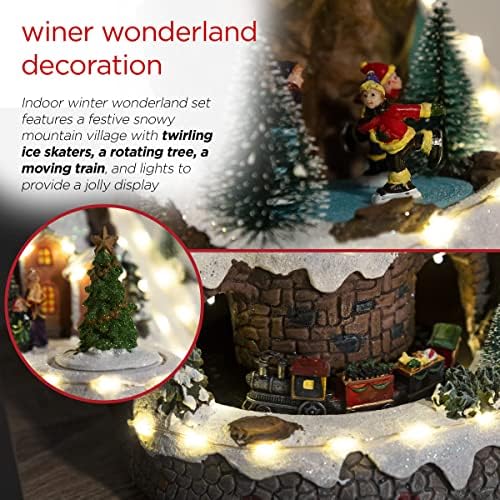 Alpine Corporation 18" Tall Indoor Animated Winter Wonderland Set with 75 LED Lights, Music, Moving Train, Tabletop Christmas Decoration