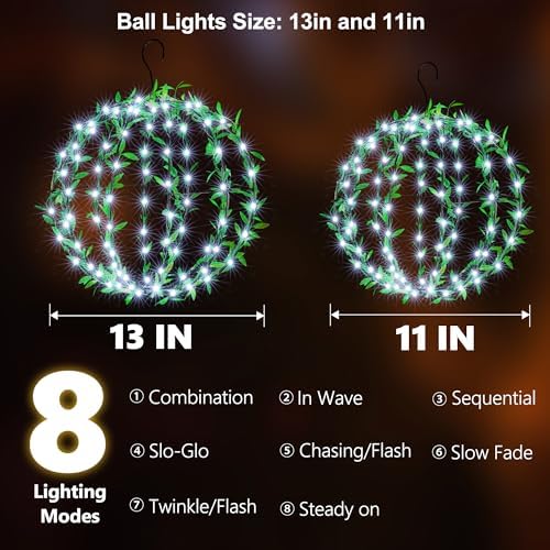 Joomer Solar Ball Lights Outdoor, 2-Pack 13in & 11in Total 264 LED, White