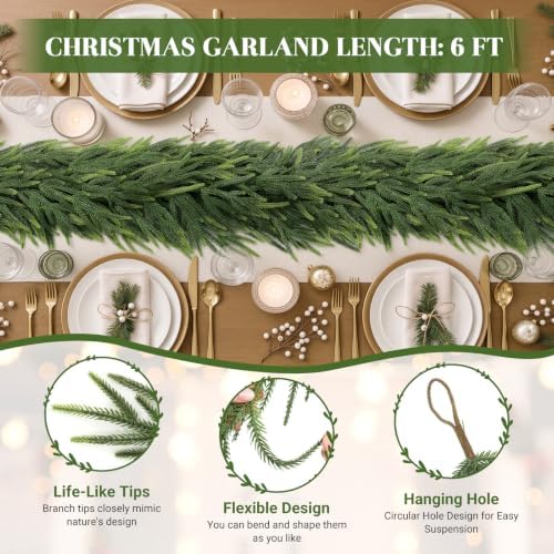Alupssuc 2PCS 6FT Christmas Garland, Gradient Greenery Norfolk Pine Garland
