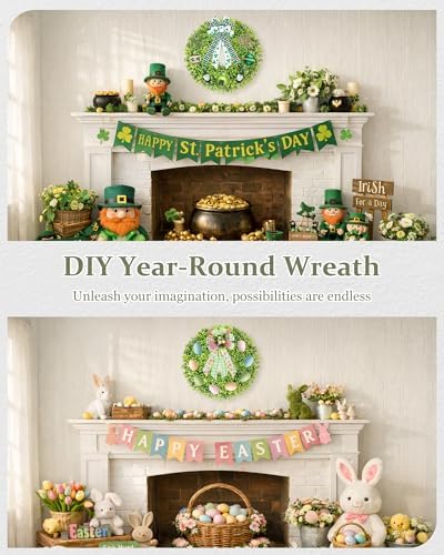 DDHS 20" Boxwood Wreaths Front Door, Artificial Spring Summer Wreath with Sash and Foldable, Year Round Indoor Outdoor for Farmhouse Fireplaces and Porches DIY St Patricks Day Decor-Gradient Green