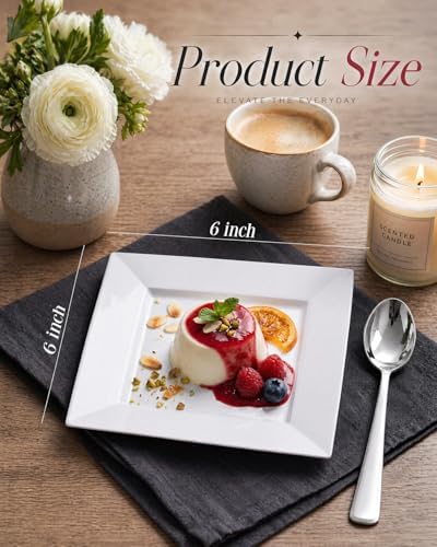 bUCLA 100PCS White Square Plastic Plates-6inch Disposable Cake Plates- Premium Hard Square Small Appetizer Plates for Wedding/Party