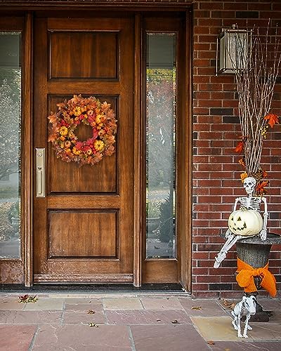 Thanksgiving Fall Wreath for Front Door 24 Inch Pumpkins Autumn Wreaths