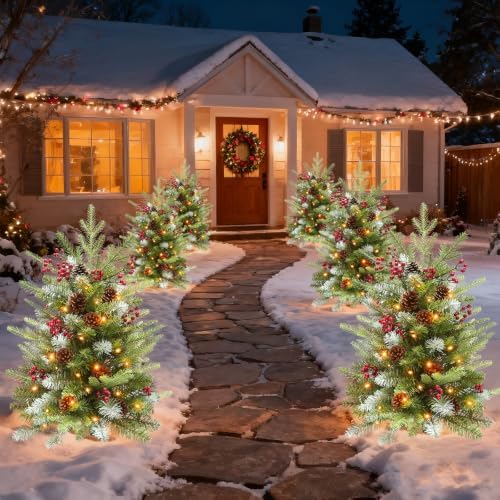 HMASYO 2 Pack 30" Pre-Lit Christmas Tree Urn Fillers for Outdoor Planters
