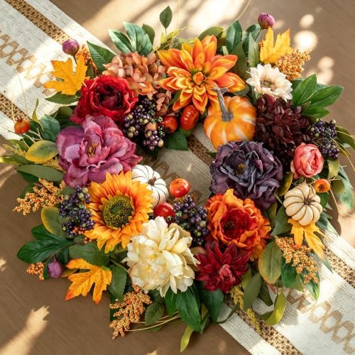 24 Inch Fall Wreaths for Front Door, Autumn Harvest Wreath, Porch Decor