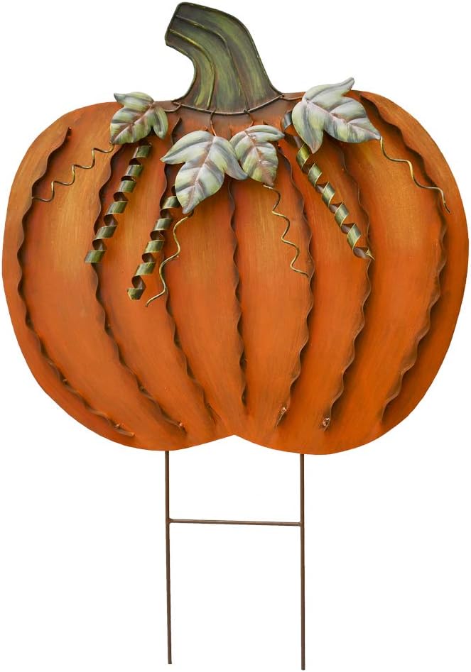 Fall Outdoor Decor Metal Pumpkin Garden Stakes Autumn Decorative Yard Sign