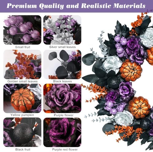 24 Inch Pumpkins Purple Black Halloween Wreaths for Front Door