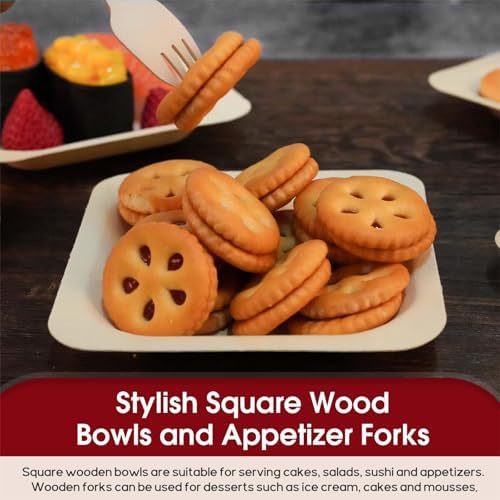 CONLI 300 Pcs Square Disposable Wood Bowls Bamboo Appetizer Plates