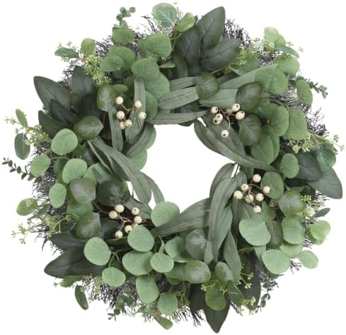 24 Inch Eucalyptus Wreath for Front Door, Fall Decor with White Berries