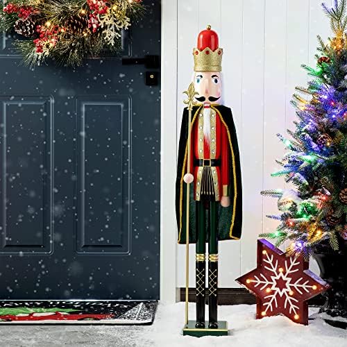 Glitzhome 42" H Large Nutcracker Christmas Decor Wooden Nutcracker Ornaments King Nutcracker Figures with Velvet Cloak Traditional Christmas Decor for Indoor and Outdoor