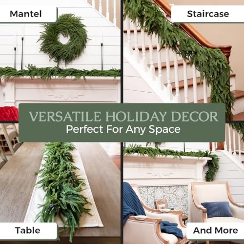 Extra Full 6 ft Real Touch Norfolk Pine Garland Realistic 6ft, Christmas Garland for Mantle, Soft and Bendable Real Touch Garland Christmas Greenery, Evergreen Christmas Garlands for Fireplace, Stairs