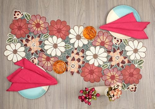 Lightnpro Beaded Table Runner - Elegant Handmade Floral Design - Decorative Table Accent for Dining, Weddings,, Everyday Use & Special Party Occasions - 13x36 Inch - Maroon Combo