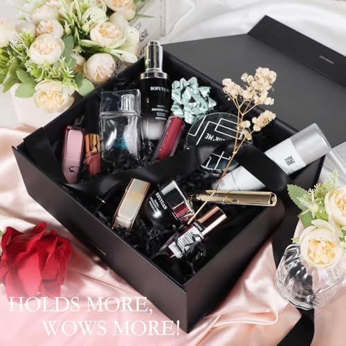 LFBOX Black Gift Box with Ribbon Magnetic Lids 10.2x9x3.74 in, Bridesmaid Groomsman Proposal Boxes, Wedding Graduation Storage Box 5 Pack