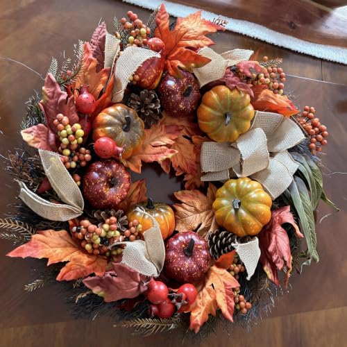 24 Inch Fall Wreath for Front Door, Autumn Harvest Outdoor Decoration