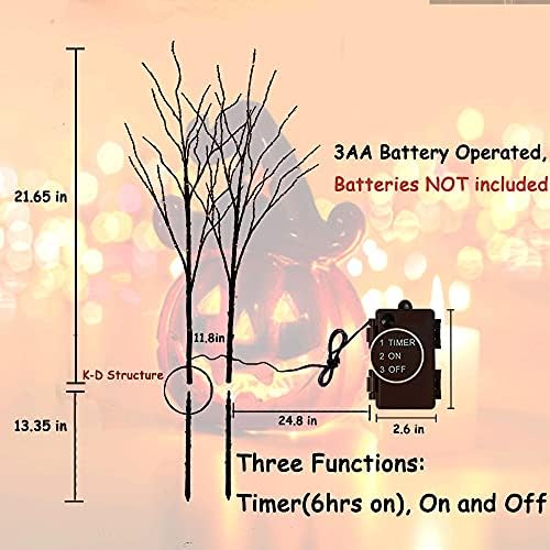 Hairui Lighted Halloween Tree Branches with Timer 32IN 100L Orange Fairy Lights, Black Twig Branch Lights Battery Operated or Indoor Outdoor Halloween Party Decoration