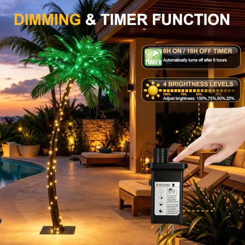 Lightshare 7 Feet Palm Tree 152LED Lights Artificial Fake Tree Decoration for Tiki Bar Outside Patio Porch Pool Christmas Nativity