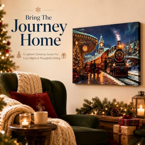 christmas lighted canvas wall art, north pole train, view 9