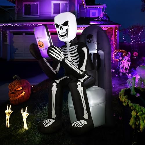 BLOOMWIN 6 FT Halloween Inflatable Outdoor Decoration Skeleton & Tombstone