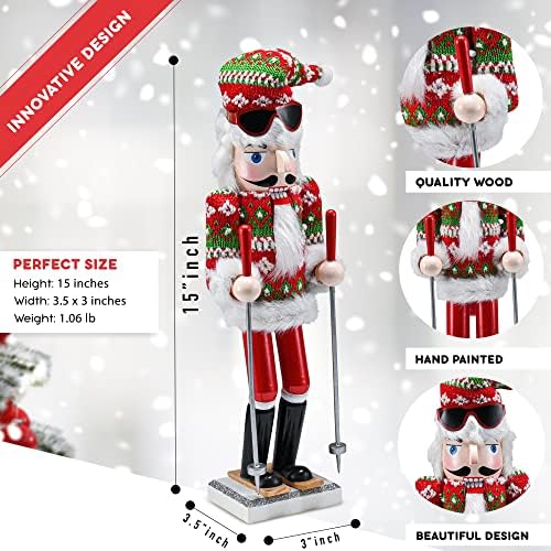 Skier Ski Man Christmas Nutcracker – Wooden Skiing Winter Holiday Decor 15"