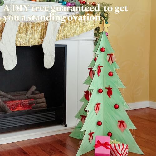 Wooden Christmas Tree, 36 Inch Wood Christmas Trees, Pack of 3 Christmas Wood Cutouts, Slotted 4 Piece, 3D Wooden Tree for Crafts, Party, Painting, Decor, Wood Tree Cutout, Christmas Ornaments