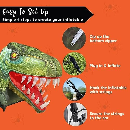 Joiedomi Animated Halloween Inflatable Outdoor Decorations, Trunk or Treat Car Decorations, Blow Ups Animated Dinosaur with LEDs for Halloween Yard Decoration
