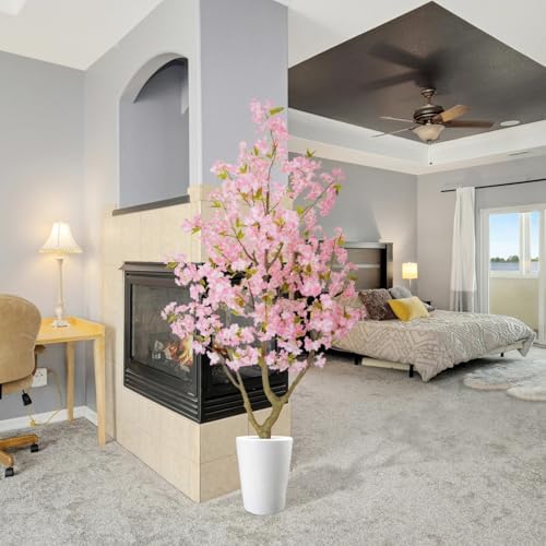 Warmplants Artificial Cherry Blossom Tree 6ft Sakura with White Planter