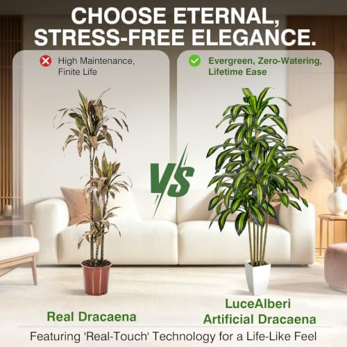 Artificial Dracaena Tree 5FT Tall Fake Plant with Planter&Basket