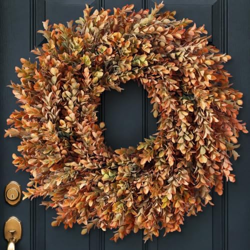 26" Artificial Fall Azalea Leaves Wreath for Front Door Decor(Orange-Green)