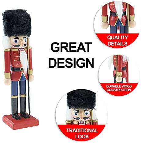 Clever Creations British Soldier 8 Inch Traditional Wooden Nutcracker, Festive Christmas Décor for Shelves and Tables