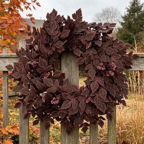 GIAUMA 26" Fall Artificial Cimicifuga Leaves Wreath for Front Door Burgundy