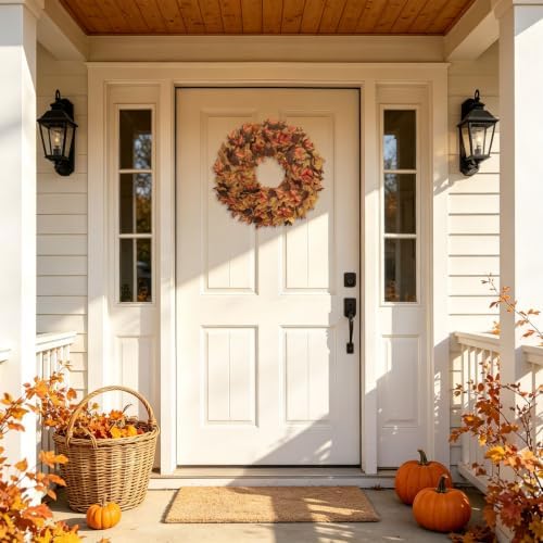 20" Fall Wreath for Front Door, Artificial Maple Leaves Autumn Wreath
