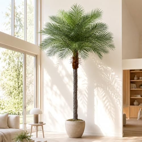 9ft Artificial Phoenix Palm Tree, Faux Coconut Silk Tropical Fake Palm Plant for Indoor Outdoor Home Office Patio Bathroom Pool Coastal Decor
